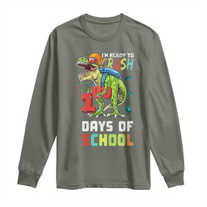 Ready To Crush 100 Days Of School Long Sleeve Shirt T Rex Dinosaur Boys TS10 Military Green Print Your Wear