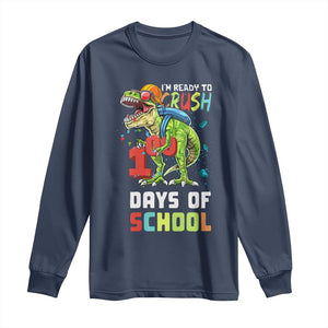 Ready To Crush 100 Days Of School Long Sleeve Shirt T Rex Dinosaur Boys TS10 Navy Print Your Wear