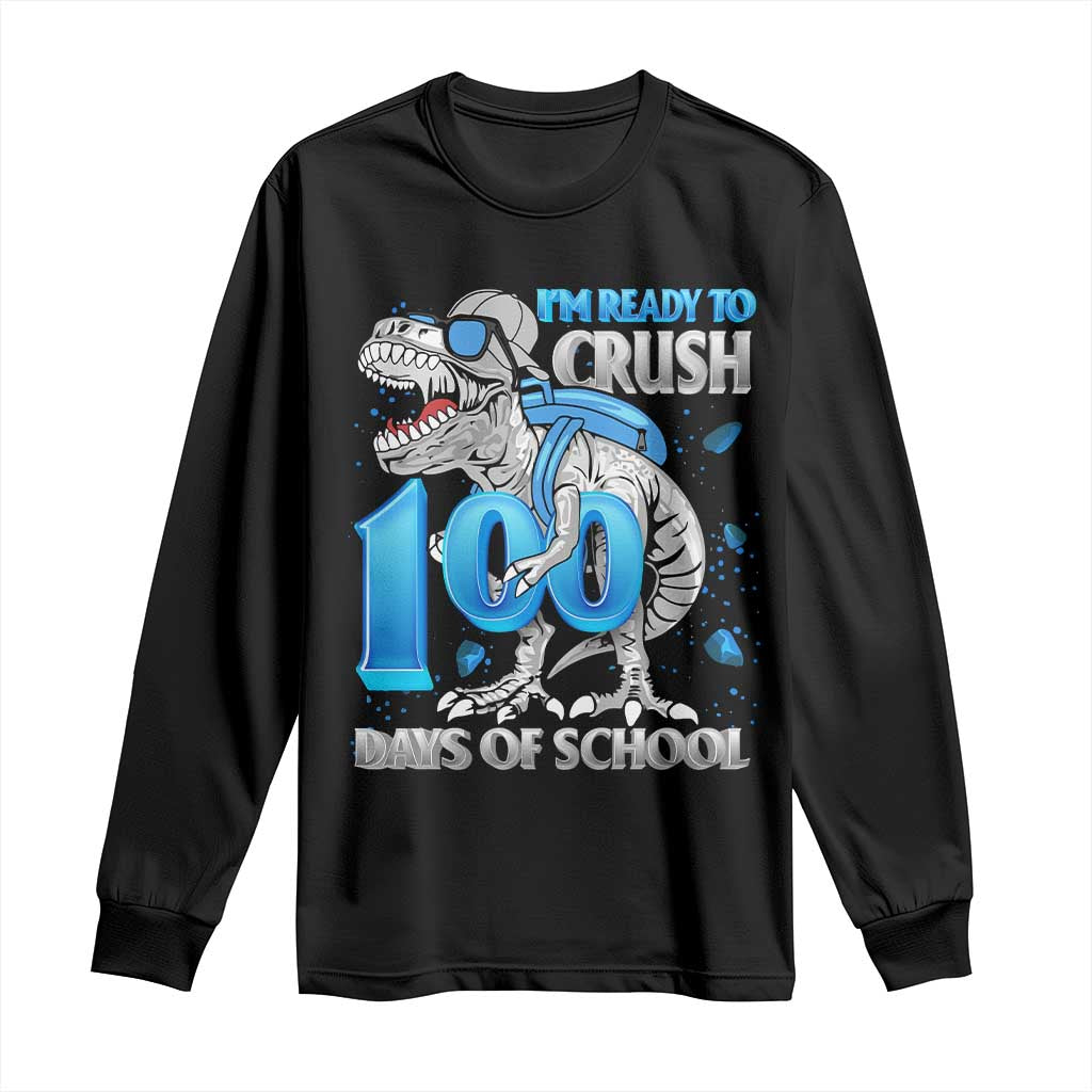 100 Days Of School Dinosaur Long Sleeve Shirt Trex 100th Day of School Boy Gifts TS10 Black Print Your Wear