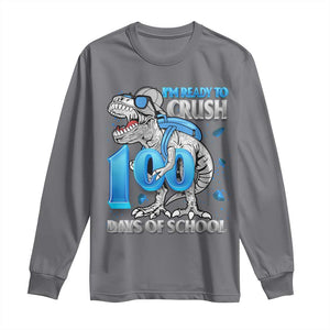 100 Days Of School Dinosaur Long Sleeve Shirt Trex 100th Day of School Boy Gifts TS10 Charcoal Print Your Wear