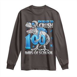 100 Days Of School Dinosaur Long Sleeve Shirt Trex 100th Day of School Boy Gifts TS10 Dark Chocolate Print Your Wear