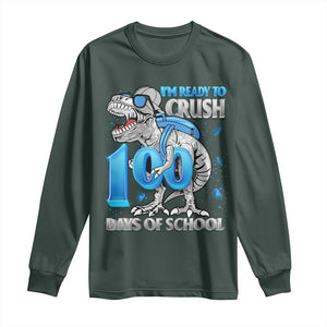 100 Days Of School Dinosaur Long Sleeve Shirt Trex 100th Day of School Boy Gifts TS10 Dark Forest Green Print Your Wear