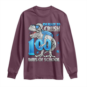 100 Days Of School Dinosaur Long Sleeve Shirt Trex 100th Day of School Boy Gifts TS10 Maroon Print Your Wear