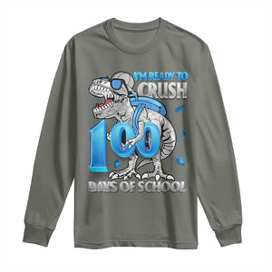 100 Days Of School Dinosaur Long Sleeve Shirt Trex 100th Day of School Boy Gifts TS10 Military Green Print Your Wear