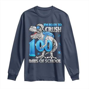 100 Days Of School Dinosaur Long Sleeve Shirt Trex 100th Day of School Boy Gifts TS10 Navy Print Your Wear