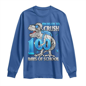 100 Days Of School Dinosaur Long Sleeve Shirt Trex 100th Day of School Boy Gifts TS10 Royal Blue Print Your Wear