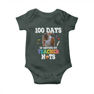 100th Day Of School Baby Onesie Driving My Teacher Nuts Dabbing Squirrel 100 Days TS10 Dark Forest Green Print Your Wear