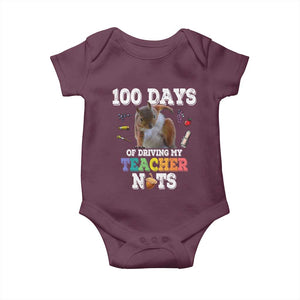 100th Day Of School Baby Onesie Driving My Teacher Nuts Dabbing Squirrel 100 Days TS10 Maroon Print Your Wear