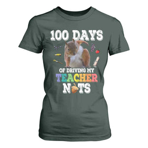 100th Day Of School T Shirt For Women Driving My Teacher Nuts Dabbing Squirrel 100 Days TS10 Dark Forest Green Print Your Wear