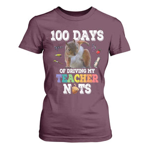 100th Day Of School T Shirt For Women Driving My Teacher Nuts Dabbing Squirrel 100 Days TS10 Maroon Print Your Wear