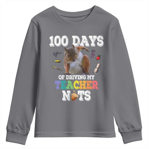 100th Day Of School Youth Sweatshirt Driving My Teacher Nuts Dabbing Squirrel 100 Days TS10 Charcoal Print Your Wear