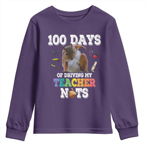 100th Day Of School Youth Sweatshirt Driving My Teacher Nuts Dabbing Squirrel 100 Days TS10 Purple Print Your Wear