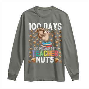 100 Days Of School Long Sleeve Shirt 100th Day Driving My Teacher Nuts Squirrel School TS10 Military Green Print Your Wear