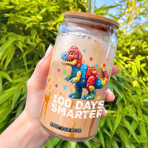 Dinosaur 100 Days Smarter Glass Can Building Bricks Dinosaur 100th Day Kids TS10 Black Print Your Wear