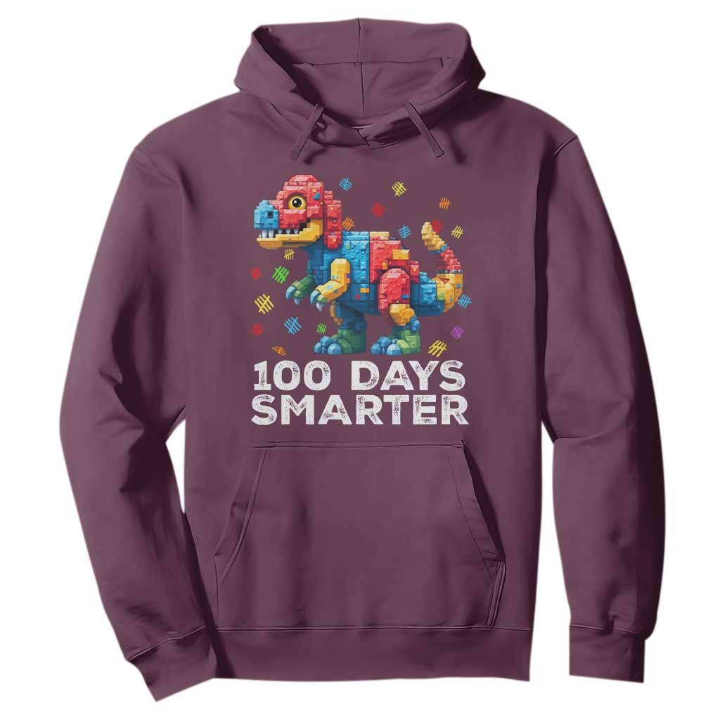Dinosaur 100 Days Smarter Hoodie Building Bricks Dinosaur 100th Day Kids TS10 Maroon Print Your Wear