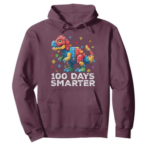 Dinosaur 100 Days Smarter Hoodie Building Bricks Dinosaur 100th Day Kids TS10 Maroon Print Your Wear