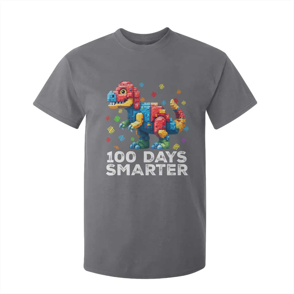 Dinosaur 100 Days Smarter T Shirt For Kid Building Bricks Dinosaur 100th Day Kids TS10 Charcoal Print Your Wear