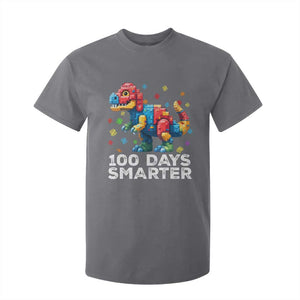Dinosaur 100 Days Smarter T Shirt For Kid Building Bricks Dinosaur 100th Day Kids TS10 Charcoal Print Your Wear