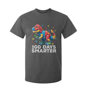 Dinosaur 100 Days Smarter T Shirt For Kid Building Bricks Dinosaur 100th Day Kids TS10 Dark Heather Print Your Wear