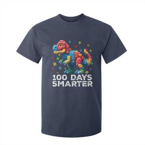 Dinosaur 100 Days Smarter T Shirt For Kid Building Bricks Dinosaur 100th Day Kids TS10 Navy Print Your Wear