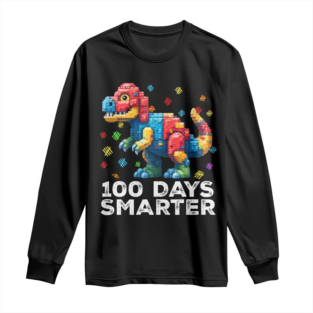 Dinosaur 100 Days Smarter Long Sleeve Shirt Building Bricks Dinosaur 100th Day Kids TS10 Black Print Your Wear