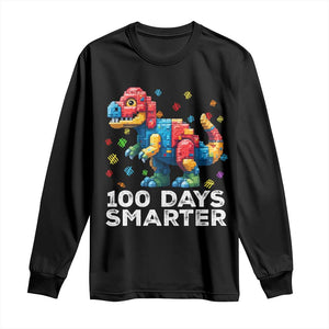 Dinosaur 100 Days Smarter Long Sleeve Shirt Building Bricks Dinosaur 100th Day Kids TS10 Black Print Your Wear