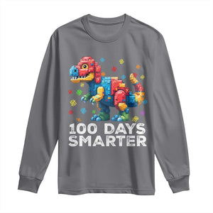 Dinosaur 100 Days Smarter Long Sleeve Shirt Building Bricks Dinosaur 100th Day Kids TS10 Charcoal Print Your Wear