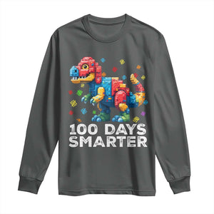 Dinosaur 100 Days Smarter Long Sleeve Shirt Building Bricks Dinosaur 100th Day Kids TS10 Dark Heather Print Your Wear