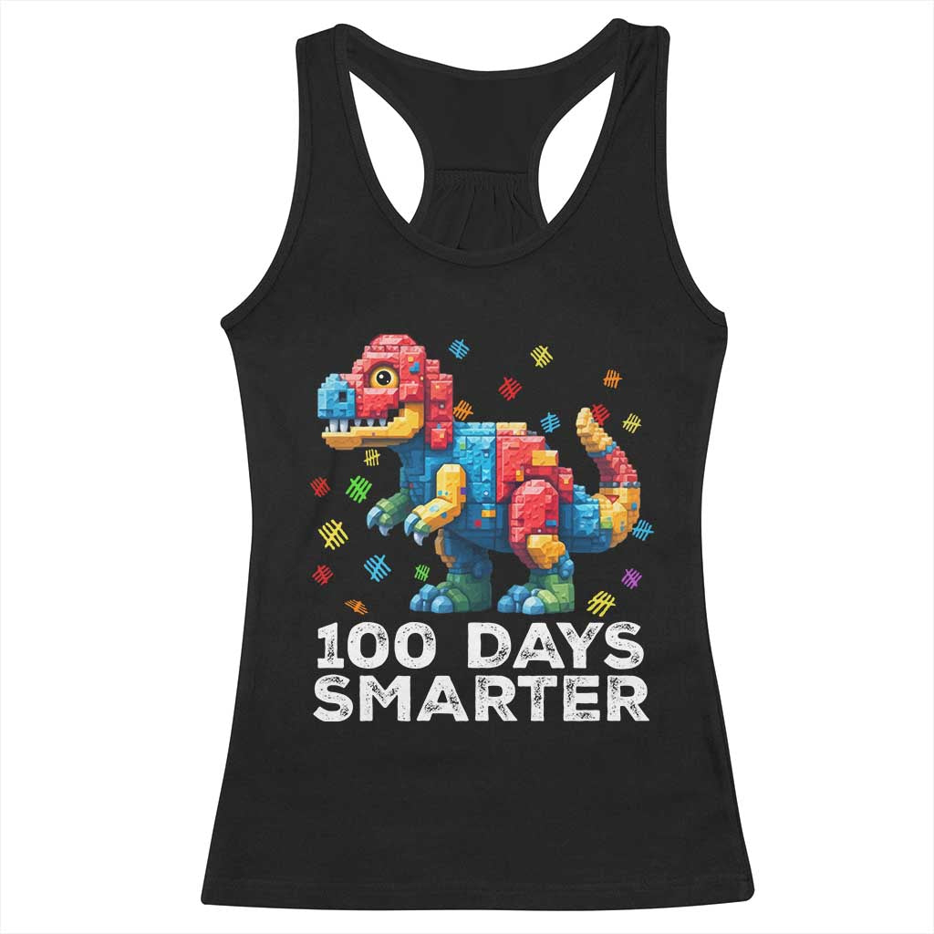 Dinosaur 100 Days Smarter Racerback Tank Top Building Bricks Dinosaur 100th Day Kids TS10 Black Print Your Wear