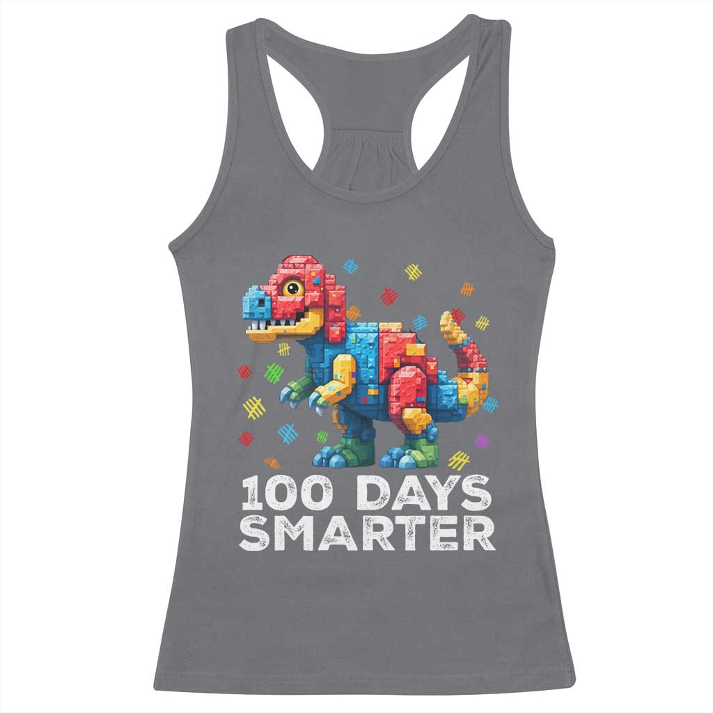 Dinosaur 100 Days Smarter Racerback Tank Top Building Bricks Dinosaur 100th Day Kids TS10 Charcoal Print Your Wear