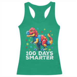 Dinosaur 100 Days Smarter Racerback Tank Top Building Bricks Dinosaur 100th Day Kids TS10 Irish Green Print Your Wear