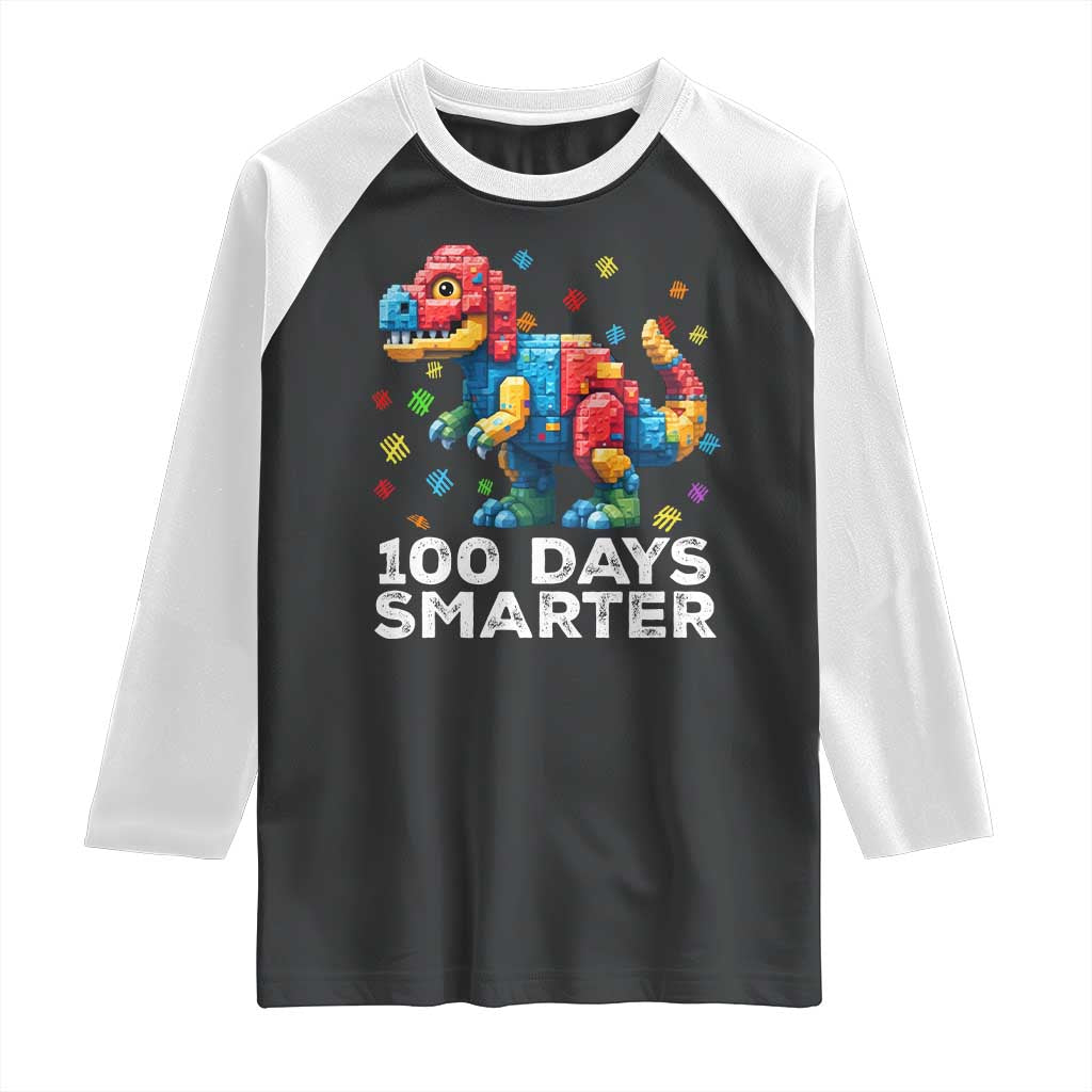Dinosaur 100 Days Smarter Raglan Shirt Building Bricks Dinosaur 100th Day Kids TS10 Black White Print Your Wear