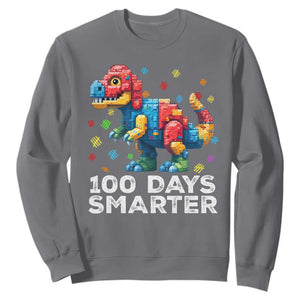 Dinosaur 100 Days Smarter Sweatshirt Building Bricks Dinosaur 100th Day Kids TS10 Charcoal Print Your Wear