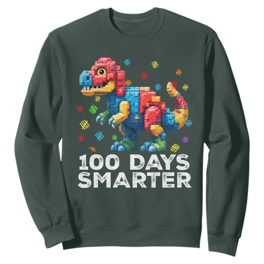 Dinosaur 100 Days Smarter Sweatshirt Building Bricks Dinosaur 100th Day Kids TS10 Dark Forest Green Print Your Wear