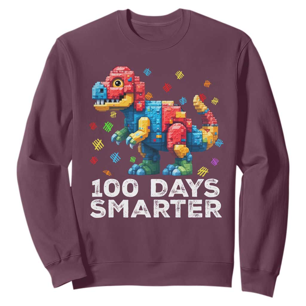 Dinosaur 100 Days Smarter Sweatshirt Building Bricks Dinosaur 100th Day Kids TS10 Maroon Print Your Wear