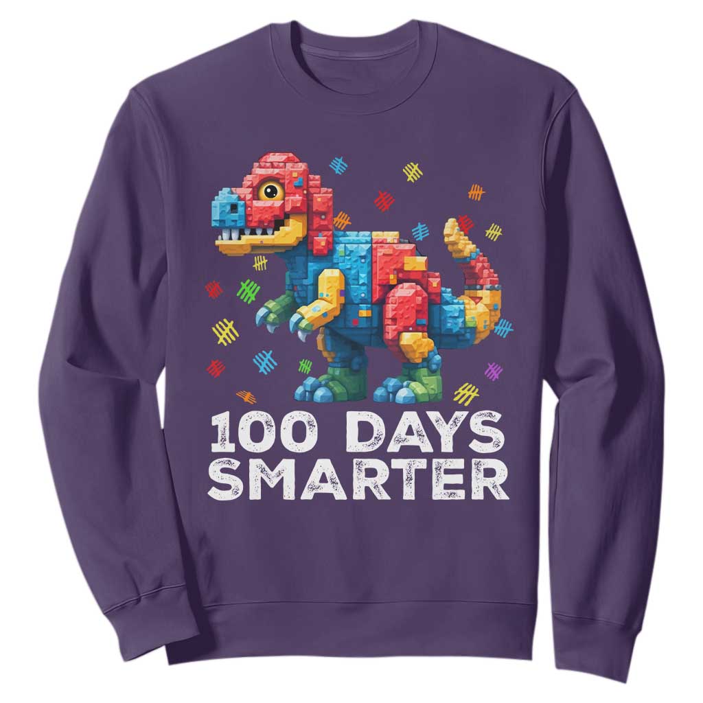 Dinosaur 100 Days Smarter Sweatshirt Building Bricks Dinosaur 100th Day Kids TS10 Purple Print Your Wear