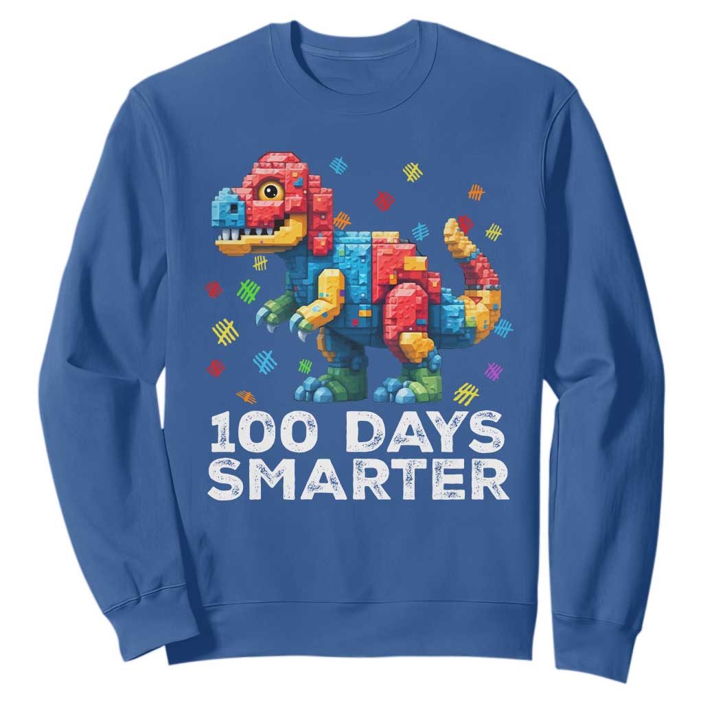 Dinosaur 100 Days Smarter Sweatshirt Building Bricks Dinosaur 100th Day Kids TS10 Royal Blue Print Your Wear