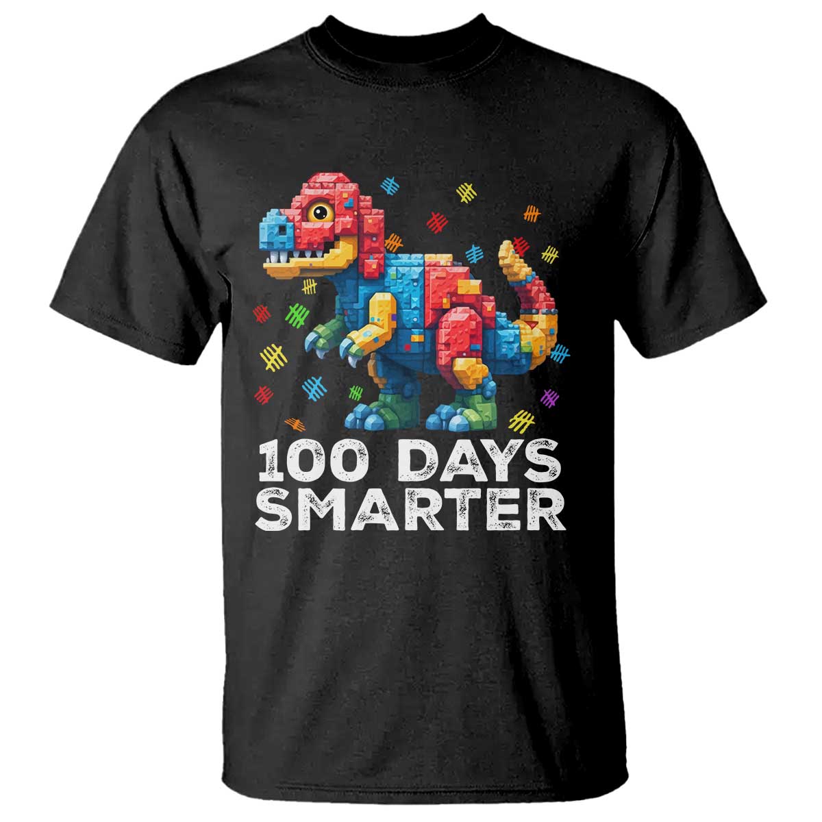 Dinosaur 100 Days Smarter T Shirt Building Bricks Dinosaur 100th Day Kids TS10 Black Print Your Wear