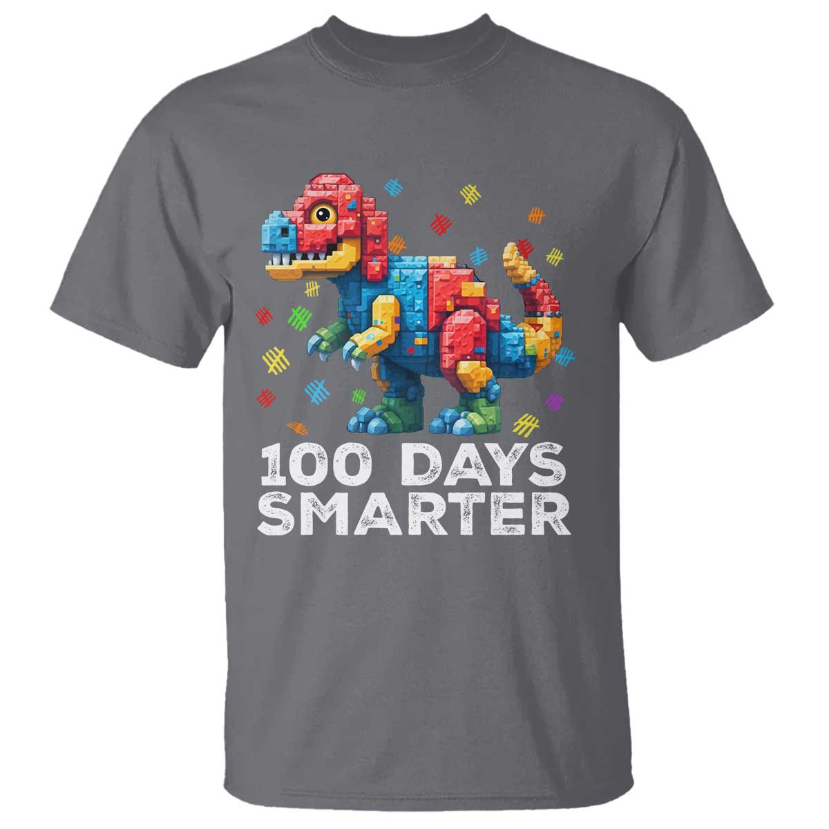 Dinosaur 100 Days Smarter T Shirt Building Bricks Dinosaur 100th Day Kids TS10 Charcoal Print Your Wear