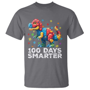 Dinosaur 100 Days Smarter T Shirt Building Bricks Dinosaur 100th Day Kids TS10 Charcoal Print Your Wear