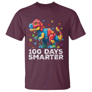 Dinosaur 100 Days Smarter T Shirt Building Bricks Dinosaur 100th Day Kids TS10 Maroon Print Your Wear