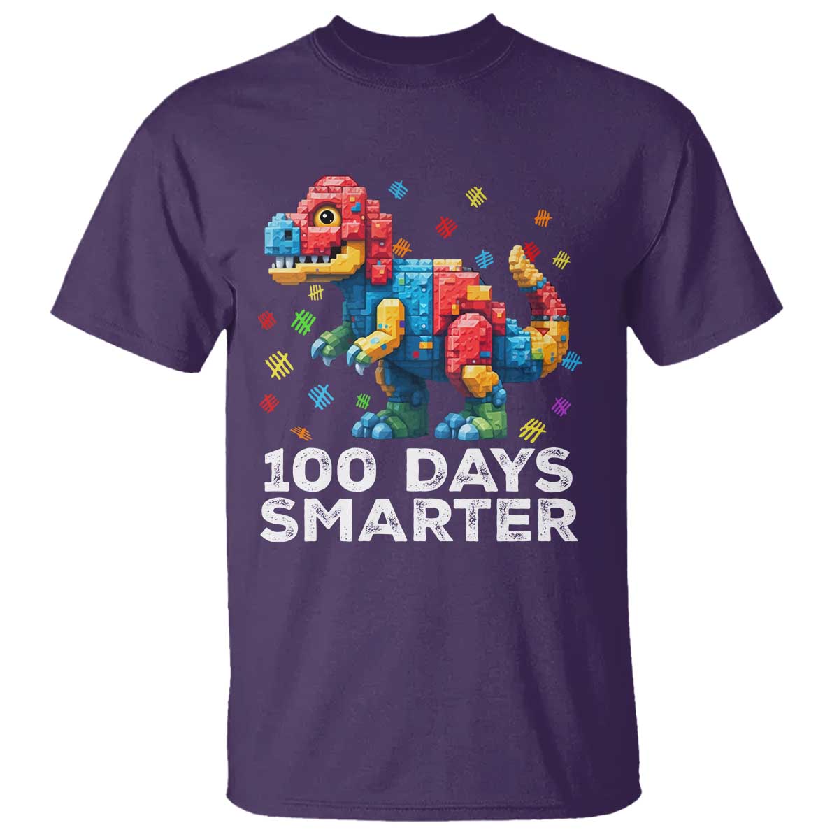 Dinosaur 100 Days Smarter T Shirt Building Bricks Dinosaur 100th Day Kids TS10 Purple Print Your Wear