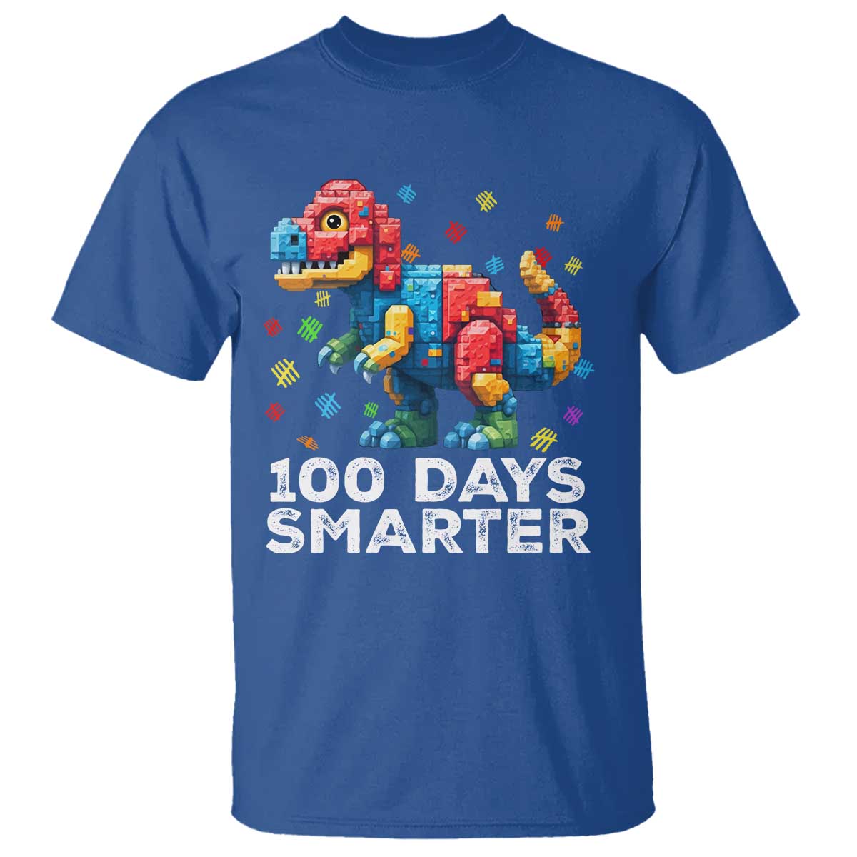 Dinosaur 100 Days Smarter T Shirt Building Bricks Dinosaur 100th Day Kids TS10 Royal Blue Print Your Wear