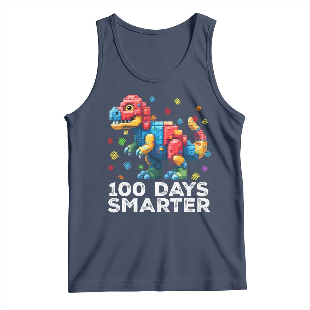 Dinosaur 100 Days Smarter Tank Top Building Bricks Dinosaur 100th Day Kids TS10 Navy Print Your Wear