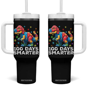 Dinosaur 100 Days Smarter Tumbler With Handle Building Bricks Dinosaur 100th Day Kids TS10 One Size: 40 oz Black Print Your Wear