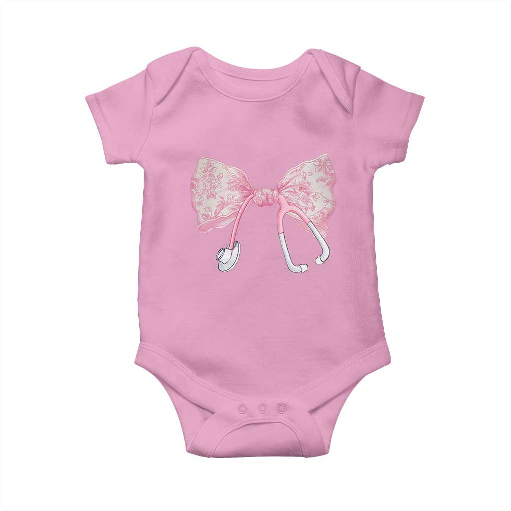 Pink Coquette Nurse Baby Onesie Toile de Jouy Stethoscope Bow TS10 Light Pink Print Your Wear