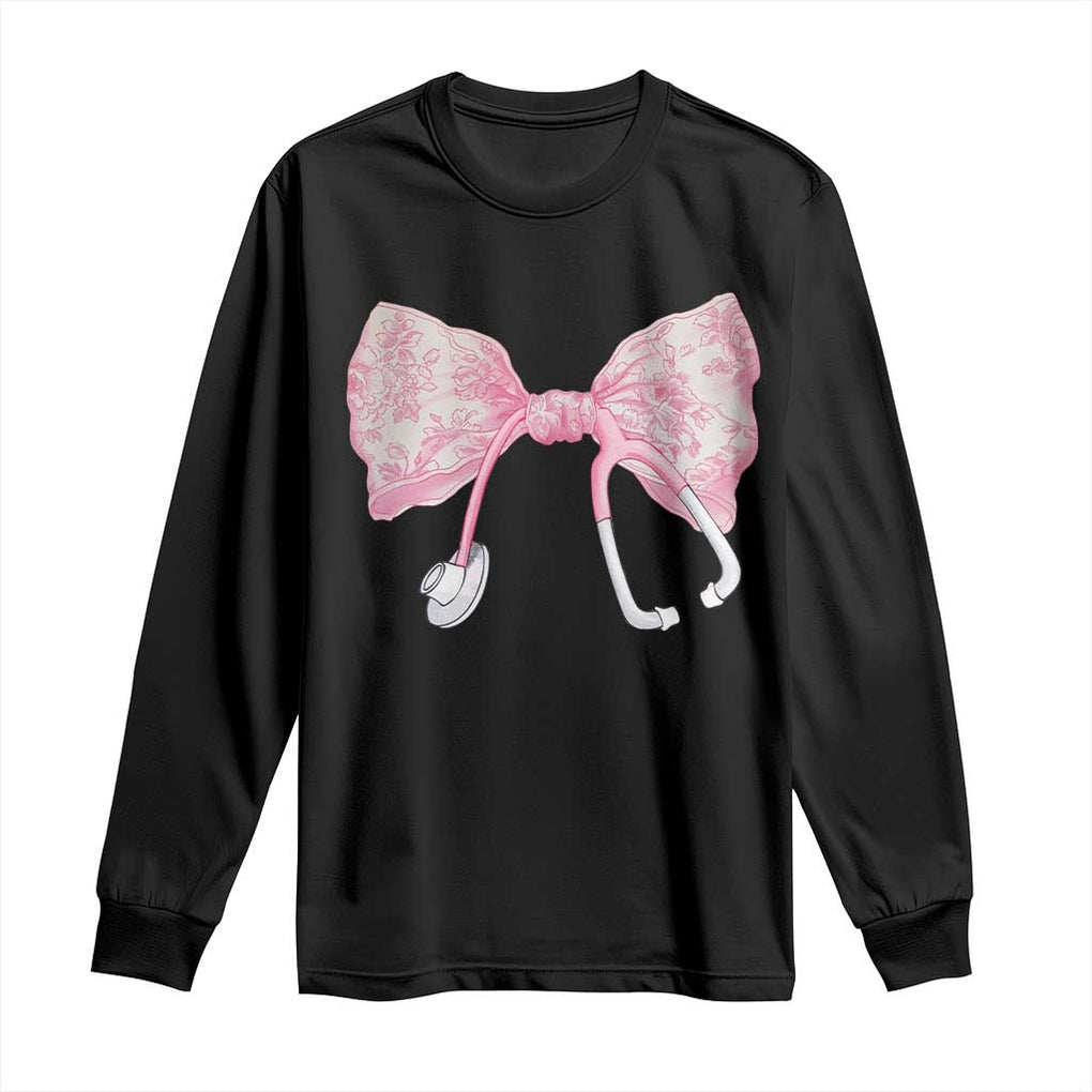 Pink Coquette Nurse Long Sleeve Shirt Toile de Jouy Stethoscope Bow TS10 Black Print Your Wear