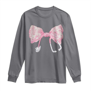 Pink Coquette Nurse Long Sleeve Shirt Toile de Jouy Stethoscope Bow TS10 Charcoal Print Your Wear