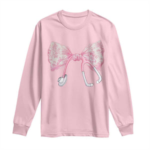 Pink Coquette Nurse Long Sleeve Shirt Toile de Jouy Stethoscope Bow TS10 Light Pink Print Your Wear