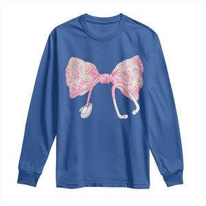 Pink Coquette Nurse Long Sleeve Shirt Toile de Jouy Stethoscope Bow TS10 Royal Blue Print Your Wear